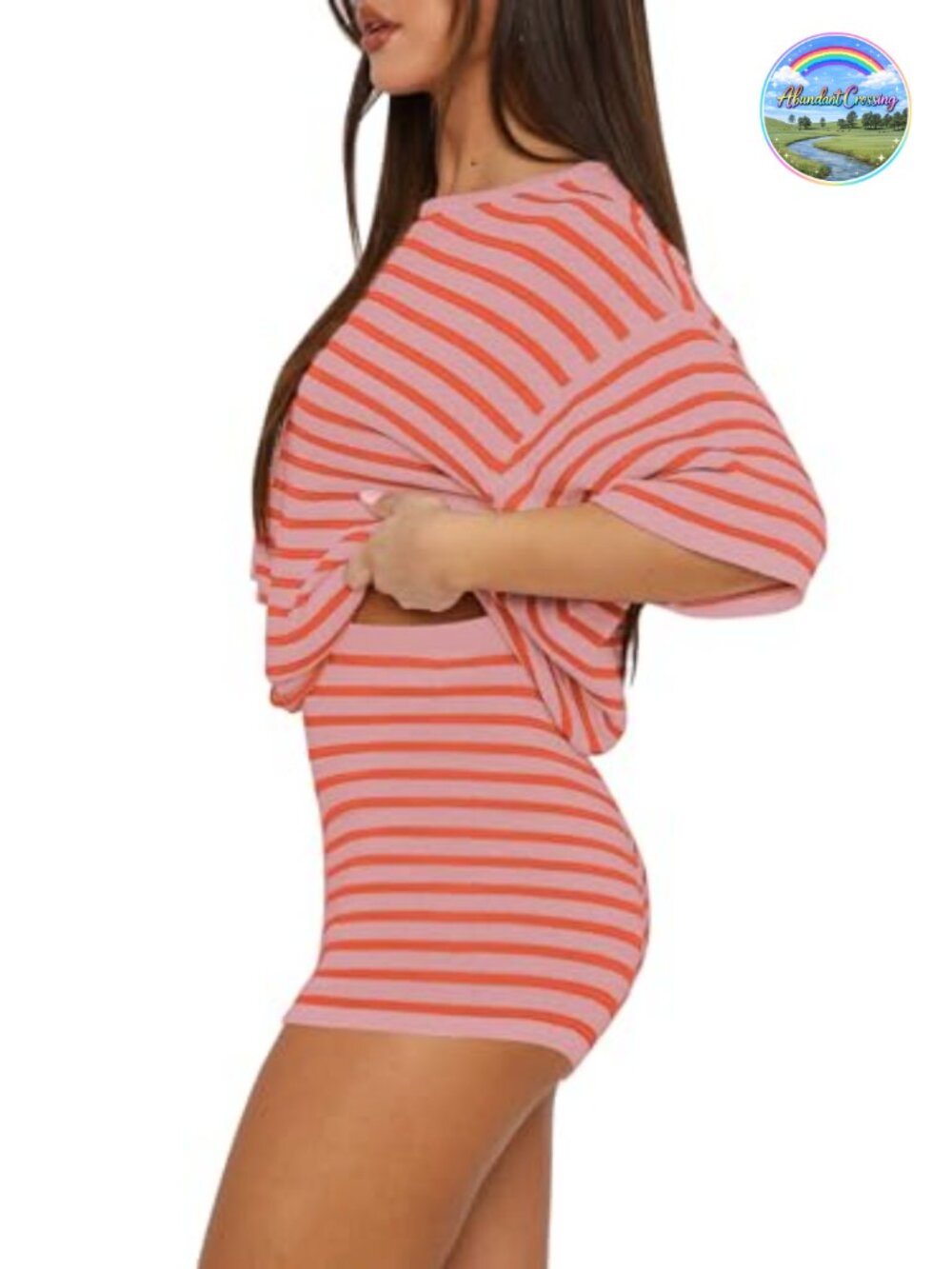 2 Piece Knit Lounge Set Short Sleeve Striped Top Matching Shorts Women Summer